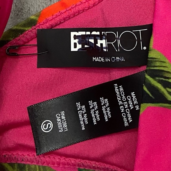 New! Beach Riot Paulina Pink Hibiscus Floral Sunset Bikini Top 10016 - Picture 6 of 7